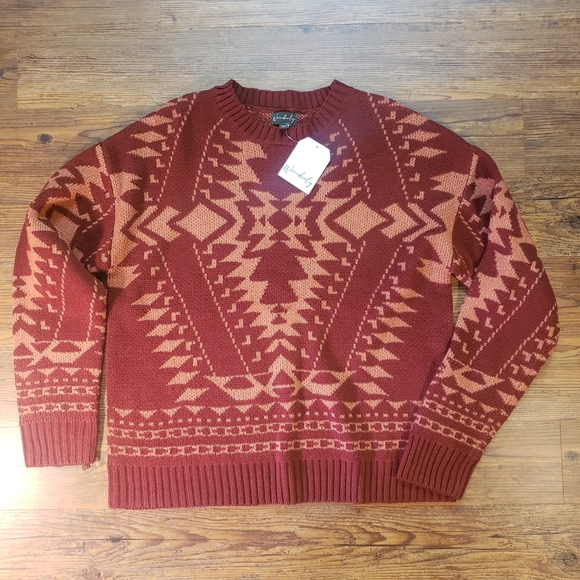 sweater XL Wonderly rust and clay nwt native american design trendy warm comfy. - Picture 1 of 7